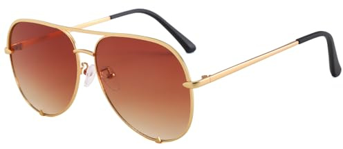 Long Keeper Gafas de Sol Piloto Clásicas Retro Años 70 Gafas de Sol Doble Puente para Hombre Mujer Gafas de Piloto Vintage Lente Tintadas UV400 Protección (Montura Dorada - Lente Marrón Degradado)