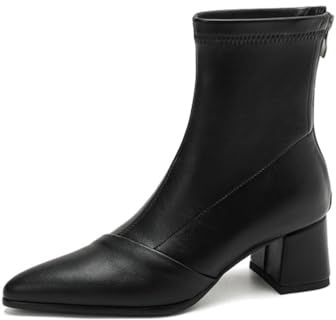 Generico Stivaletti Donna Eleganti in Pelle Punta Stretta Tacco Medio Blocco Zip Posteriore Soletta Imbottita Confortevoli Antiscivolo Resistenti Giorno Casual Ufficio Scarpe,Nero,42 EU