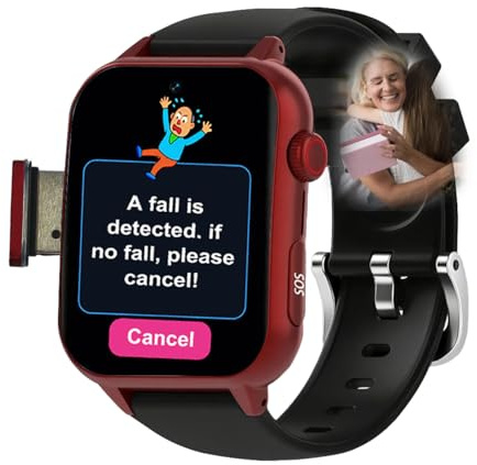 VCYEX Bracelet Alarme Personne Agee avec Détection De Chute Montre 4G pour SeniorsPersonne Âgée Bouton SOS Suivi GPS Appel Bidirectionnel pour Alzheimer Et DémenceRed,1.96 * 1.57 * 0.47inch