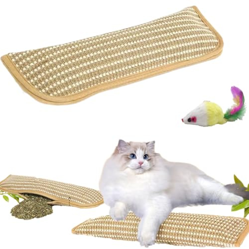 Grattoir avec Herbe à Chat, Interactif Coussin Herbe à Chat, en Corde de Chanvre Résistant, Jouet Herbe à Cat, Facile à Saisir, Stimule l'Instinct Naturel (S(28 x 8,5cm))