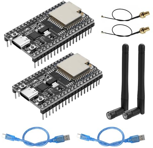 ESP32-DevC Placa de desarrollo de 38 pines AYWHP 2 unidades NodeMCU para ESP-WM-32D WiFi WiFi placa de desarrollo con antena y cable WiFi+Bluetooth USB-C compatible con Arduino