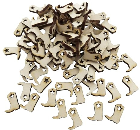 Confetti - Engraved Wood - Rustic Wooden Wedding Decor Party Table Scatter Decorations (Cowboy/Cowgirl Boot)