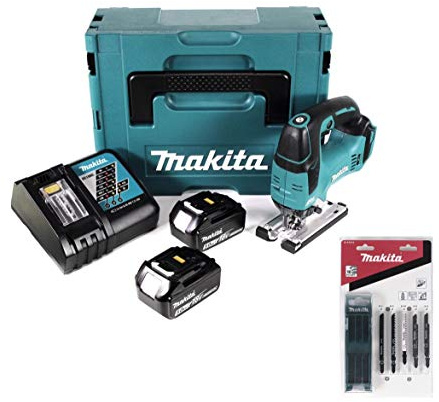Makita DJV 182 RTJ Scie sauteuse pendulaire sans fil 18 V + 2 batteries 5 Ah + chargeur + 14 lames de scie + Makpac