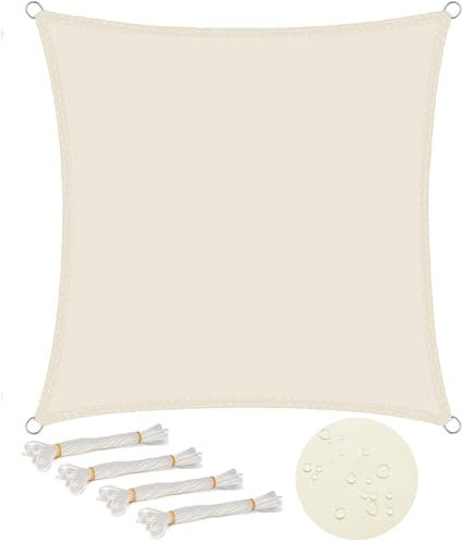 WOLTU Toldo Vela Impermeable Cuadrado 4x4 m Poliéster Protección Rayos UV Intemperie para Patio Exteriores Jardín Color Arena Crema