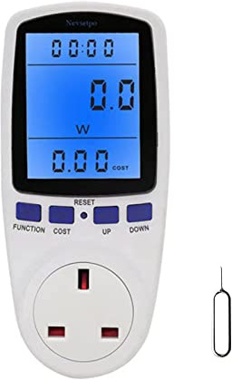 Power Meter UK Plug, Energy Monitor Watt Meter with Blue Backlight, Smart Meter Energy Monitor 7 Modes LCD Display, Electric Meter Electric Socket Tester Power Consumption Analyser Voltage Amp KWH
