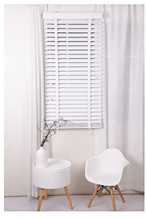 Aprica Venetian Shutter Faux Wood PVC Window Blinds with Wooden Grain Finish – Colour White with Tape Joins and 50mm Depth Slats - Trimmable (Width: 75cm / Drop: 200cm)