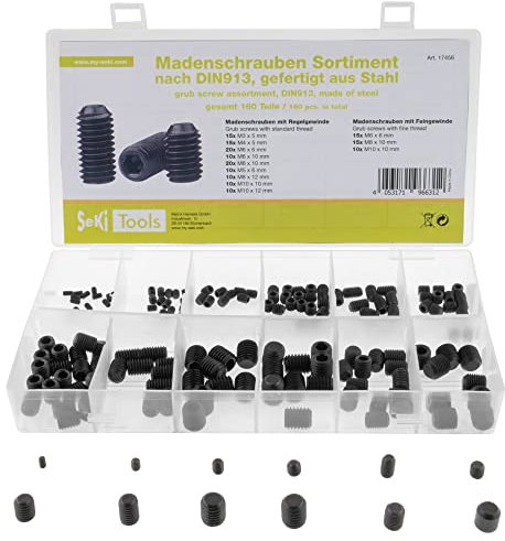 SeKi 17456 Assortiment de 160 vis sans tête M3 M4 M5 M6 M8 M10 Taille en pouces