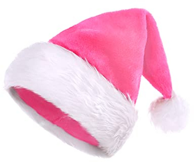 KONVINIT Rosa Weihnachtsmütze Erwachsene Nikolausmütze Weihnachtsmann Mütze Plüsche Santa Claus Mütze Warm and Dicker Santa Mütze für Weihnachtsfeier,rosa