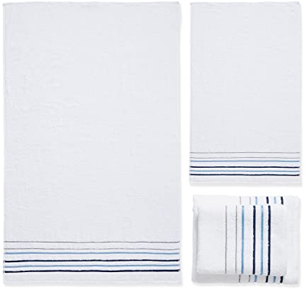 Catherine Lansfield Bathroom Java Stripe 450 gsm Soft & Absorbent Cotton 4 Piece Towel Set White
