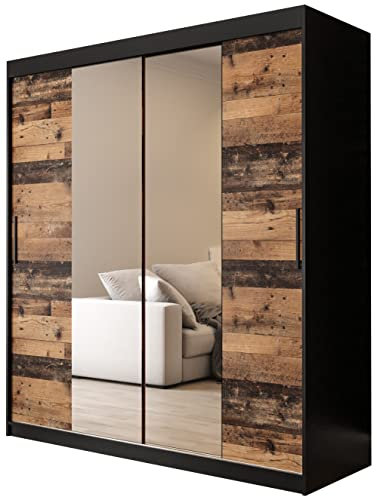 KRYSPOL Schiebetürenschrank Old Style T1 180 cm Kleiderschrank mit Spiegel Einlegeboden Schlafzimmer- Wohnzimmerschrank Schiebetüren Modern Design (Schubladen: 2)