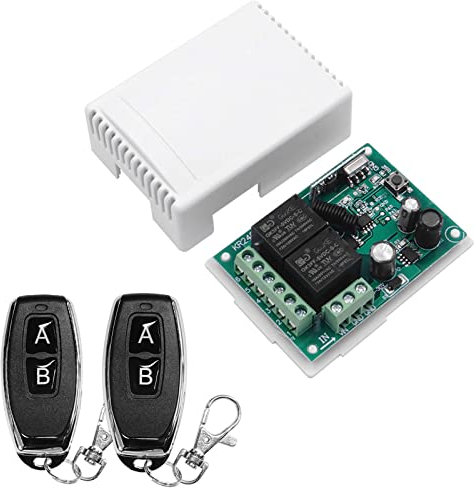 QIACHIP Interruptor de Control Remoto inalámbrico DC 6V 12V 24V 30V 2 Canales, Modulo Receptor de Relé RF 433mhz y 2 Transmisor mando a distancia,para Motor Puerta Garaje, Cortina eléctrica, luz