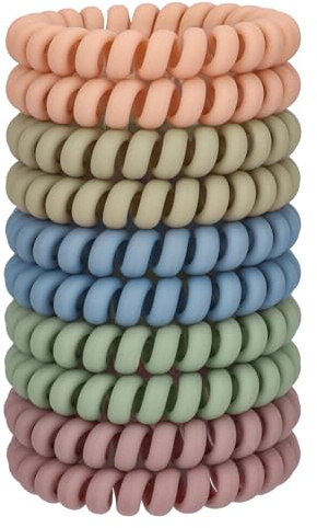 JessLab Spiral Hair Ties, 10 Pcs No-Damage Elastic Bands, Bobbles for Women | Earthy Matte, Small Clear Coils for Thick or Fine Ponytails, Kids and Girls, Water-Resistant for Swimming, Gym, School