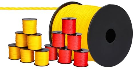 ToolSpace 12x Corda per muratori - 100m x 1,6mm - 6x rosso, 6x giallo - seta polipropilenica - Corda per livellare - filo a piombo - Corda per intonaco di forza - durevole e resistente agli strappi