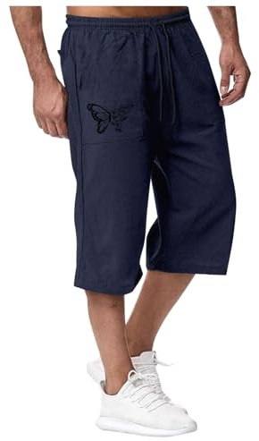 Dasongff Pantaloncini 3/4 Sportivi Uomo Lungo Spiaggia Pantaloni Large Baggy Pantaloncini Chino Uomini Pantaloncini 3/4 Pantaloni Yoga Qigong Pantaloni Chic ed Elegante Bermuda Cargo, A Blu A, L