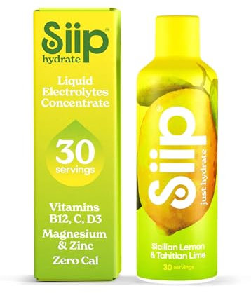 Siip Electrolytes Water Enhancer, Makes 30 Drinks, with Vitamin B12, Vitamin C, Vitamin D3, Magnesium, Zinc, Sicilian Lemon & Tahitian Lime Flavour