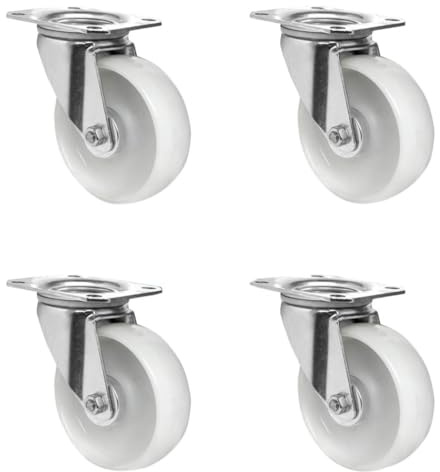 Abrollwerk 4er Set Polyamid Lenkrollen 100 mm – 450 kg Traglast – Hygienische Transportrollen für Metzgerei, Bäckerei & Industrie – Weiß – Schwerlastrollen mit Rollenlager