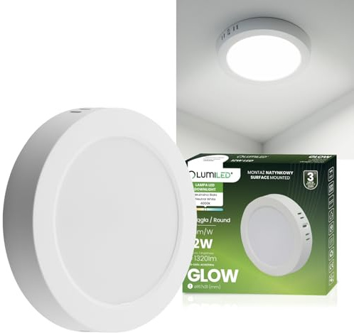 Lumiled LED-bygglampa, taklampa, rund, platt, vit, 12 W, 4 000 K, neutral vit, 1320 lm, energibesparande, modern lampa för vardagsrum, sovrum, kök, hall, kontor, monterad