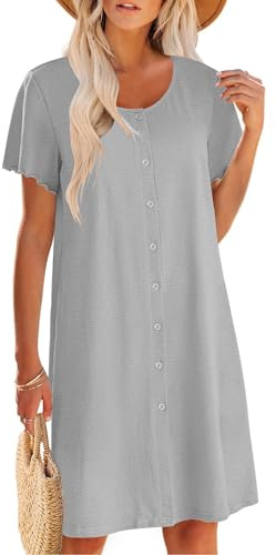 Ekouaer Nightgowns for Women Soft Cotton Maternity Pajamas House Dress Short Sleeves Casual Soft Sleepdress Light Grey,M