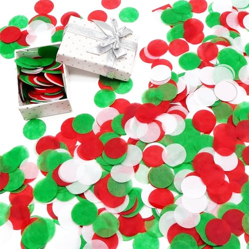 3000 Pieces Confetti,Christmas Round Tissue,Circle Multicolour Paper Petals Biodegradable,Christmas Party Table Throwing Red Green White Round Paper Confetti for Parties Birthday Wedding