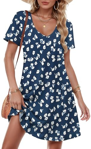 MOLERANI Robes pour femmes UK – Robe d'été décontractée à manches courtes et col en V avec poches, tailles S à 2XL