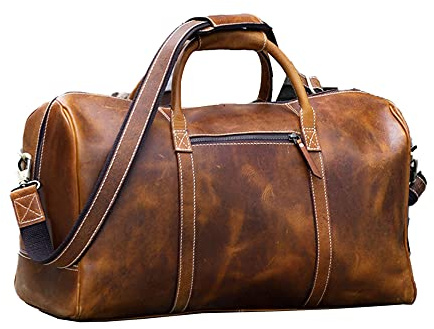 KomalC Leather Duffle Bags for Men and Women Travel Overnight Weekend sports bag holdall Gym Duffel for Men