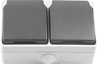 Amig - Base Schuko étanche double avec couvercle | Protection IP54 | 16 A 230 V pour utilisation extérieure | Polycarbonate durable | Patio et jardin, gris, polycarbonate (PC)