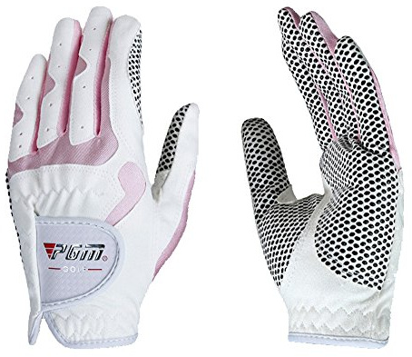 Guantes de golf PGM para mujeres, 1 par (4 opciones de color), sistema de agarre mejorado, fresco y cómodo, S, Blanco/Rosado