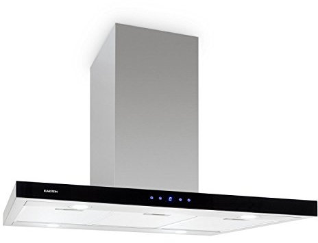 Klarstein Madonna - Cappa Aspirante ad Isola, Potenza Aria di Scarico 500 m³/h, Larghezza 90 cm, Illuminazione, Touchpad Illuminato con Display, Nero/Argento