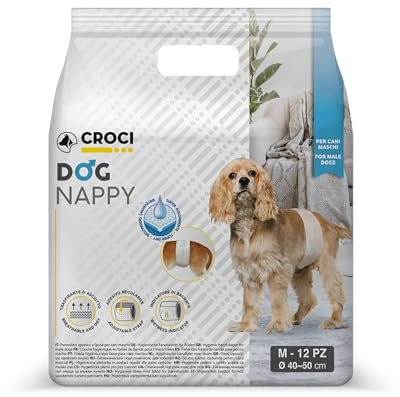 CROCI Dog Nappy - Couche pour Chiens Mâles - Culotte pour Chiens pour Pipi - Couches Jetables Inodore, 12 Pièces, Taille M, 40-50 cm