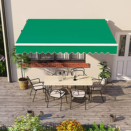 Green Bay 3 x 2.5m DIY Patio Retractable Manual Awning Garden Sun Shade Canopy Gazebo Green with Fittings and Crank Handle