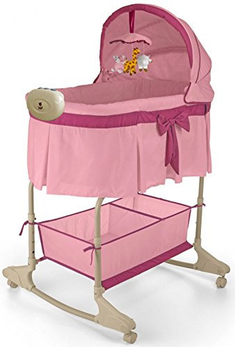Best For Kids Wiege Stubenbett 4 in 1 Schaukelwiege Babybett mit Melodie, Vibration, Licht, Nachtlampe und Schaukel in zwei Farben zur Auswahl. Prima (Pink - Easy)
