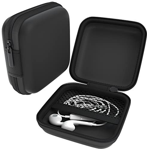 EAZY CASE Universal Tasche für In-Ear Kopfhörer mit Netzfach - Hardcase Aufbewahrungsbox, Schutztasche mit umlaufenden Reißverschluss, extra klein, eckig, Schwarz