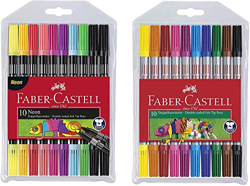 Faber-Castell 151110 - Doppelfasermaler, 10er Etui (10er Etui + 10er Etui Neon)