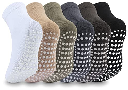Mowenti Chaussette Antiderapante Bebe Enfant 6-12 Mois Chaussettes Antidérapantes Bébé Fille Garcon Hiver Lot de 6 Coton Socquettes Hautes Couleur_1