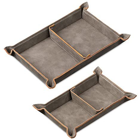 Navaris Bandejas de cuero sintético - Set 2x bandeja vaciabolsillos para dejar llaves monedas en recibidor oficina escritorio con divisor ajustable