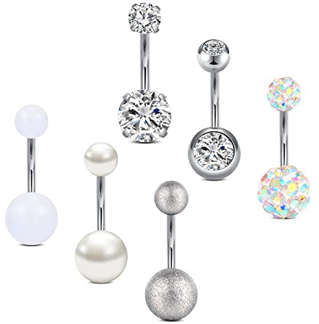 VCMART 6 st navelstänger 12 mm kirurgiskt stål 14 g navelring piercing smycken kvinnor