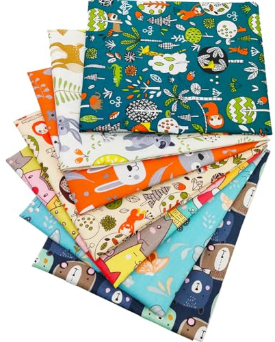 MIDUOLE Fat Quarters Fabric Bundles, 7 Pcs 100% Cotton 19.69” x 19.69” (50cmx50cm) Precut Quilting Fabric Squares Sheets for DIY Patchwork Sewing Quilting Crafting, No Repeat Design Cat Pattern.