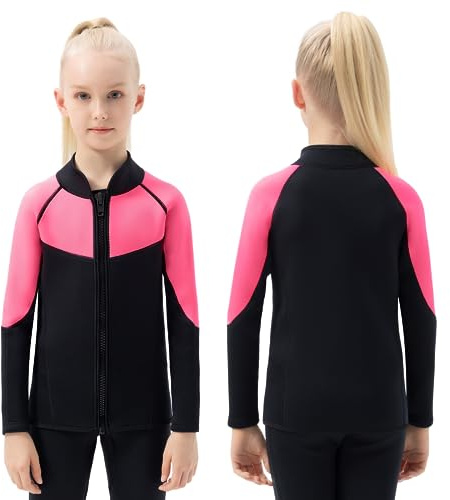Intboss Wetsuit Top for Kids 3mm Wet Suit Jacket for Girls Keep Warm in Cold Water 3mm Kids Neoprene Jacket Top for Size 6-14 Youth Baby Toddler Girls Swimming Snorkeling Scuba Diving Top Girls