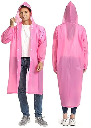 GUKOY Rain Ponchos Raincoats for Adults, 100% Waterproof Reusable [2 Pack] Rain Cape Emergency for Women Men with Hood and Drawstring Pink
