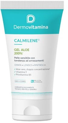 Dermovitamina Calmilene Gel Aloe 200% - Gel Multiuso Idratante con Aloe Vera - Per Pelle Sensibile con tendenza ad Arrossamento - Idratazione di corpo e viso - Con Vitamina E e Pantenolo -150 ml