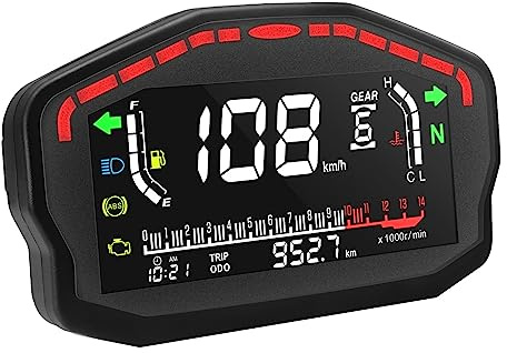 Lisher 1 Set di cruscotto, digitale, digitale, universale, LED, LCD, tachimetro, 1,2,4 cilindri, colore: nero