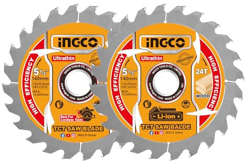 INGCO 2-Pack 140mm Ultra-thin TCT Saw Blade Set 24T, 20mm Arbor, 16mm Reduction Ring TSB1403