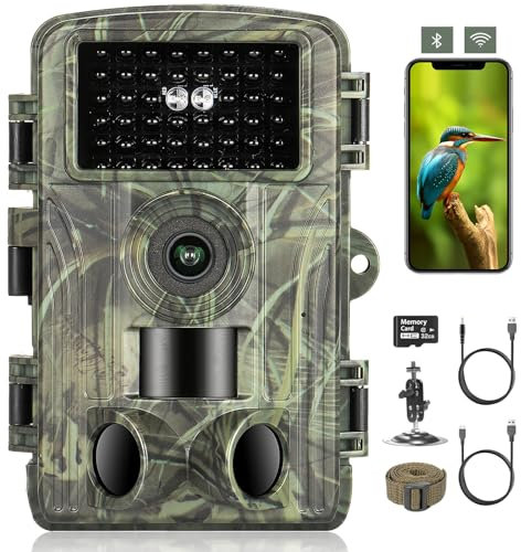 Wildkamera, 4K Wildtierkamera WiFi mit Handyübertragung APP, 60MP Wildkamera WLAN mit Bewegungsmelder Nachtsicht, 0,3s Auslösezeit, 120° Wildtierkamera 32G Speicherkarte Wasserdicht Nachtsichtkamera