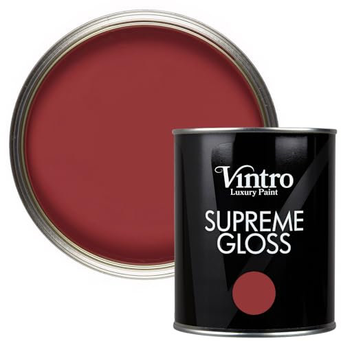 Vintro Paint | Gloss Paint | for Walls | Wood | Trim | Gloss Furniture Paint | Interior & Exterior Use. 1 Litre (Red - Mulberry)