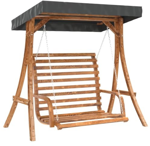 vidaXL Gungställning med tak massivt granträ med teakyta, utomhusgunga, verandagunga, gunga, trädgårdsgunga, gunga i massivt trä, gungor, hammock
