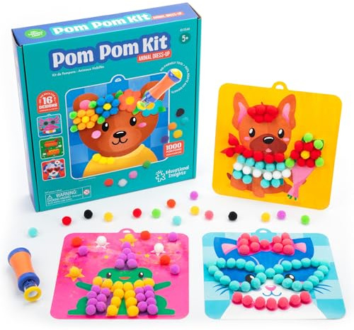 hand2mind Learning Resources Kit Pompon Enfant Activité Manuelle, Motricité Fine, Jeu Créatif Sensoriel, 1000 Pompons, Poussoir et 8 Cartes Recto-Verso, Âges 5-12