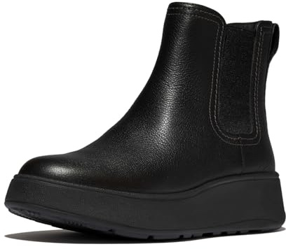 Fitflop Stivaletti Chelsea da donna in pelle martellata con cuciture F-Mode, Nero, 36 EU