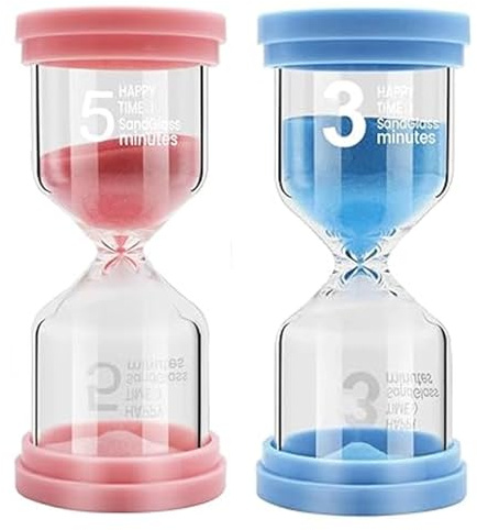 Reloj de arena temporizador para niños, temporizador de cristal, reloj de cepillo de dientes, reloj de arena de 3 minutos y 5 minutos, juegos de aula, cocina, oficina, hora del té, niños