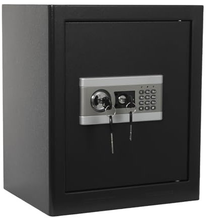 Grand coffre-fort, grand coffre-fort domestique, double serrure, fonction d'alarme antivol, trois compartiments, équipé de deux boutons