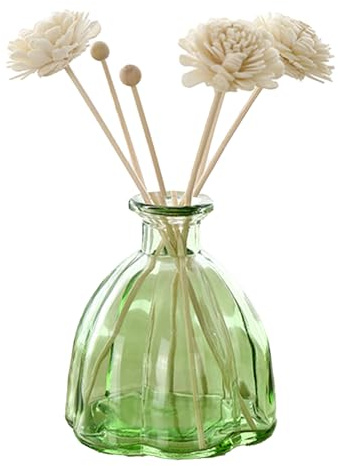 10 X 11cm Aroma Diffuser Empty Bottle, Glass Decorative Vase Jars Oil Diffusers Containers Fragrance Accessories for DIY Replacement Reed Diffuser Sets Essential Oils Craft Decoration (Green)